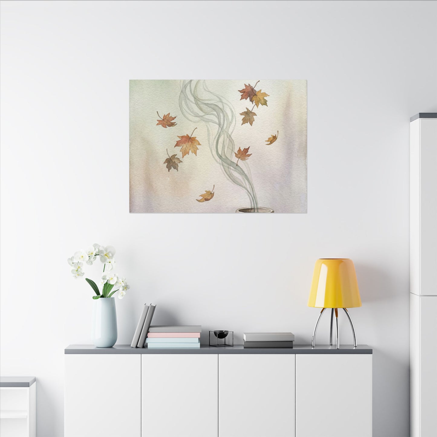 Incense Smoke Canvas Art | Autumn Japandi Watercolor Art