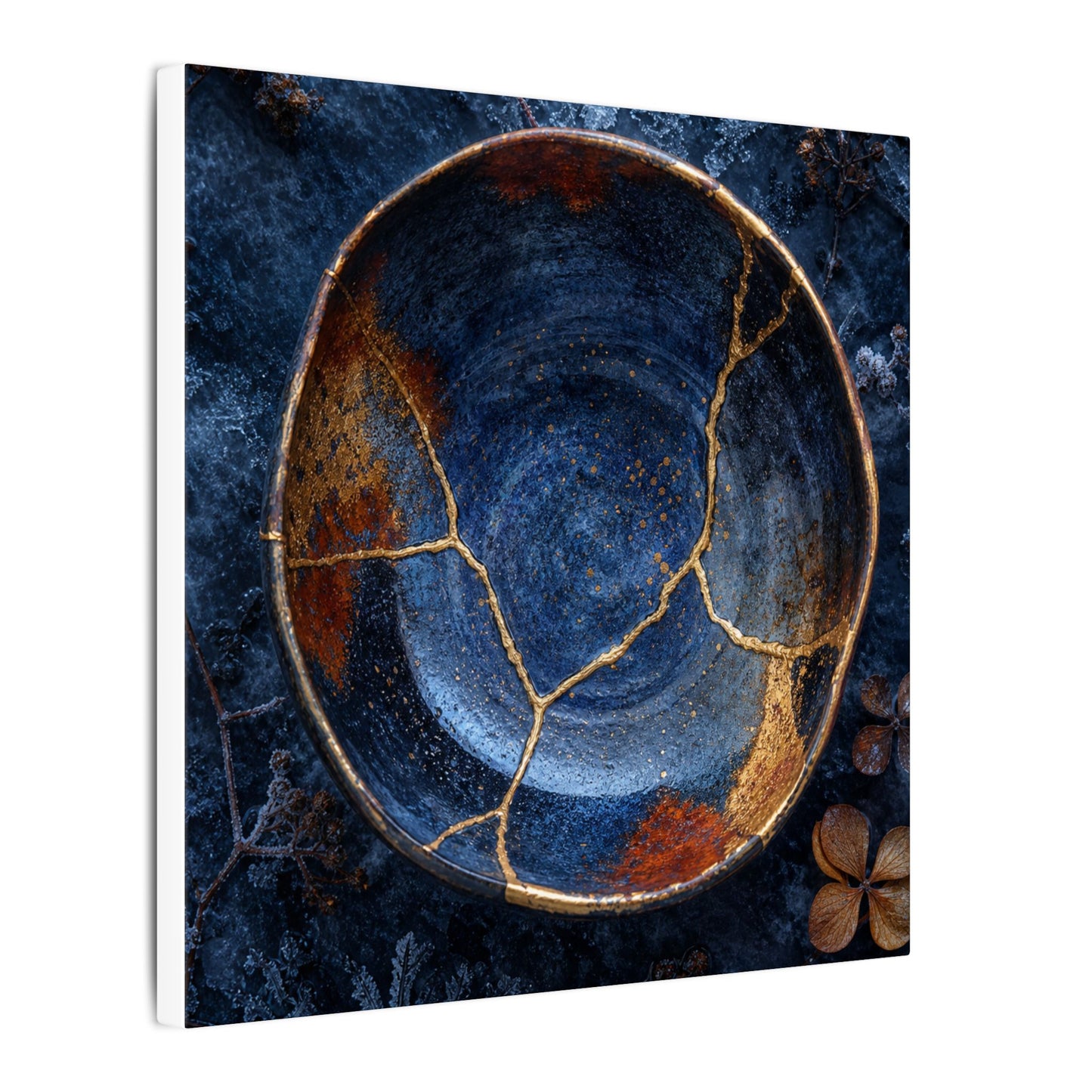 Kintsugi Ceramic Bowl in Moonlight | Crackle Gold Canvas Art