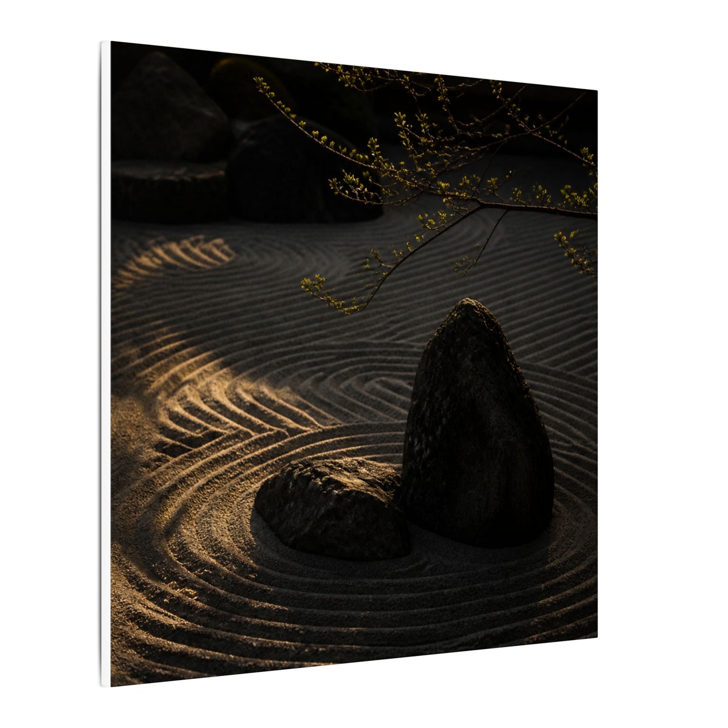 Ma Rock Garden Canvas Art - Dark Japandi Shadow Zen