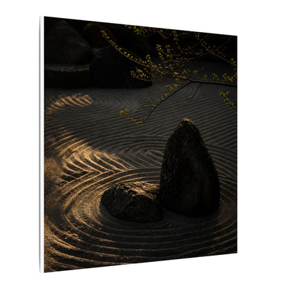 Ma Rock Garden Canvas Art - Dark Japandi Shadow Zen