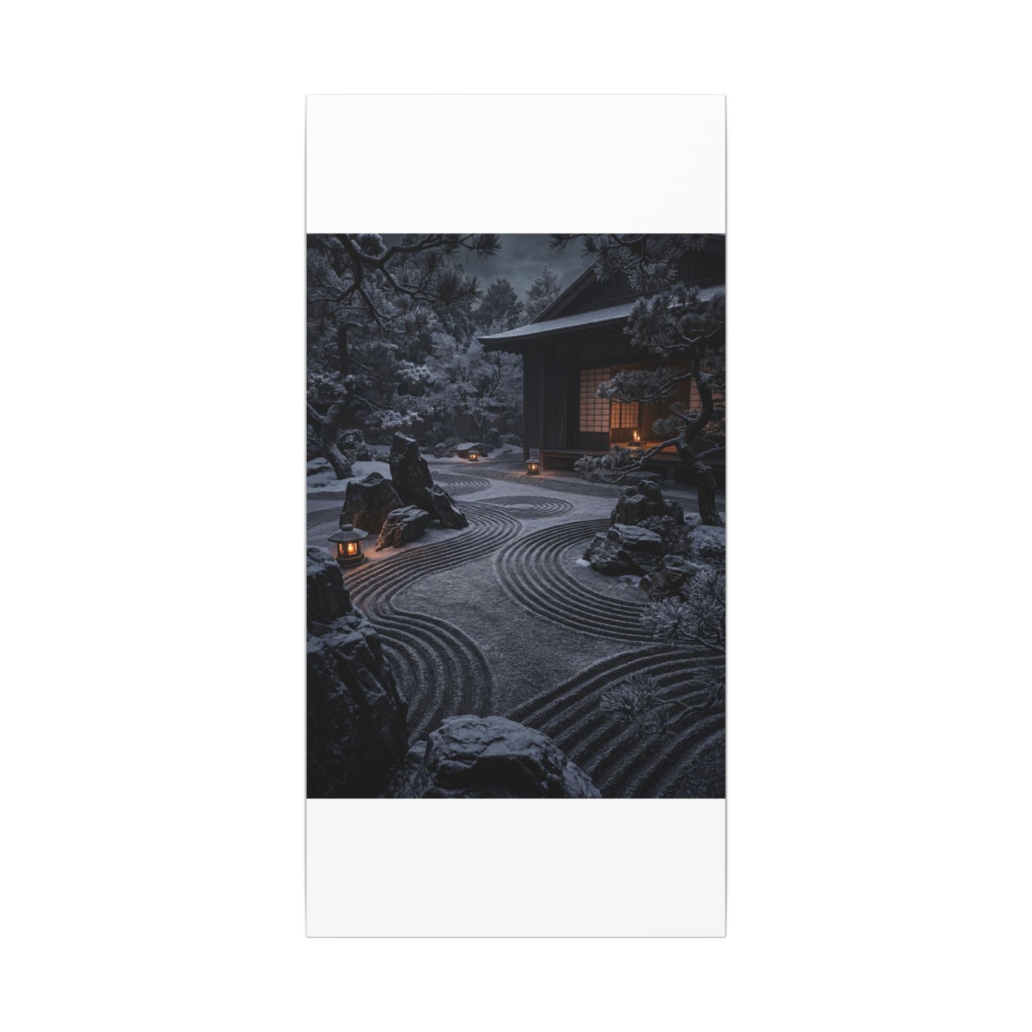 Candlelight Rock Garden Canvas Art - Dark Japandi Fukinsei