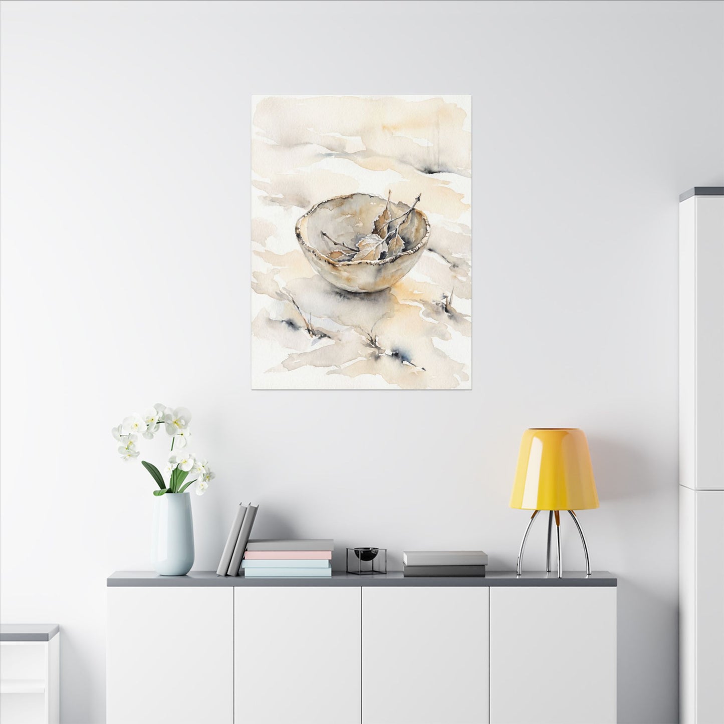 Ceramic Bowl Canvas Art | Winter Japandi Watercolor Art