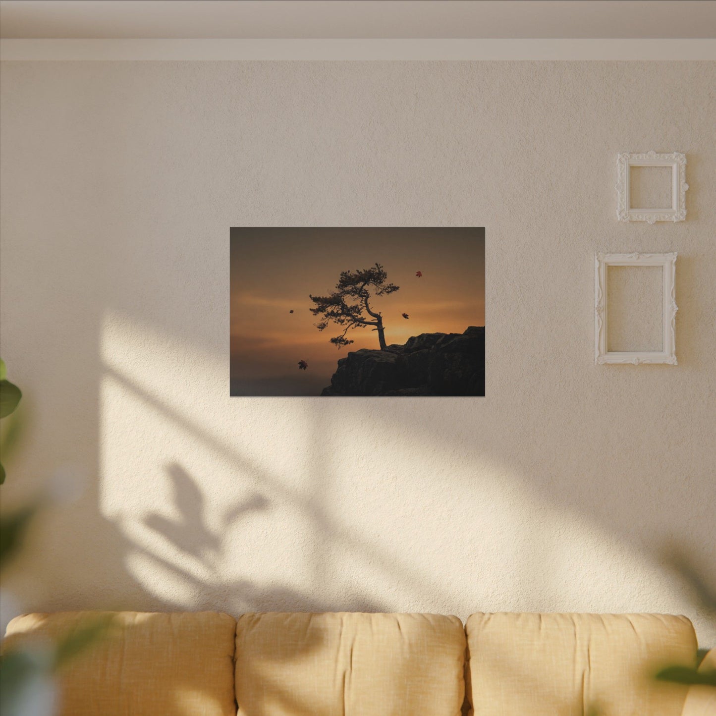 Dark Japandi Pine Tree in Golden Hour | Moody Minimal Canvas Art