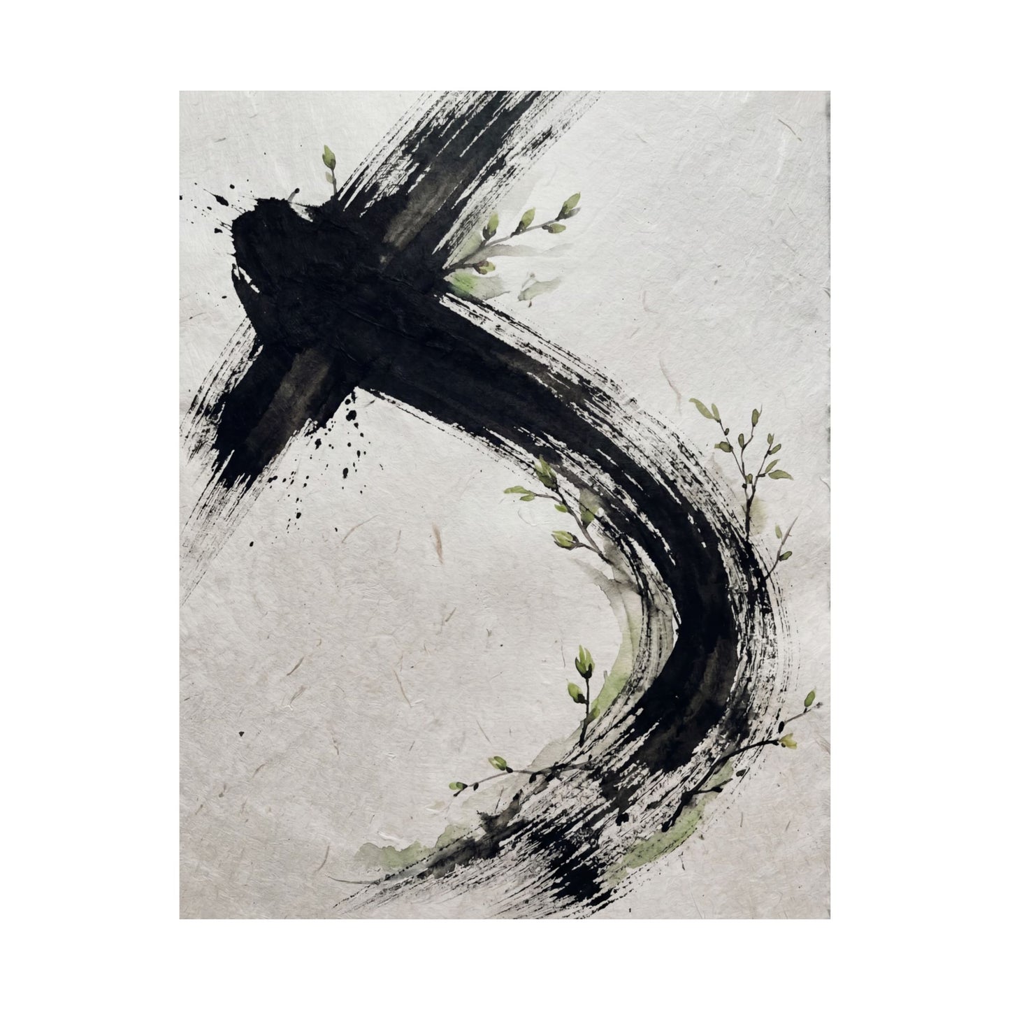 Dark Japandi Ink Brushstroke in Dawn | Moody Minimal Wall Art Print
