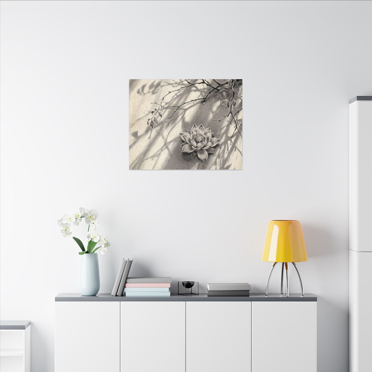 Winter Lotus Flower Sumi E Canvas Art | Contemplative Decor