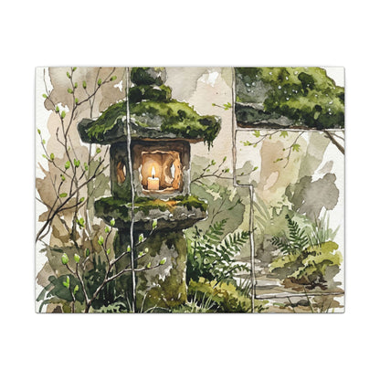 Stone Lantern Watercolor Canvas Art | Elegant Japandi Art