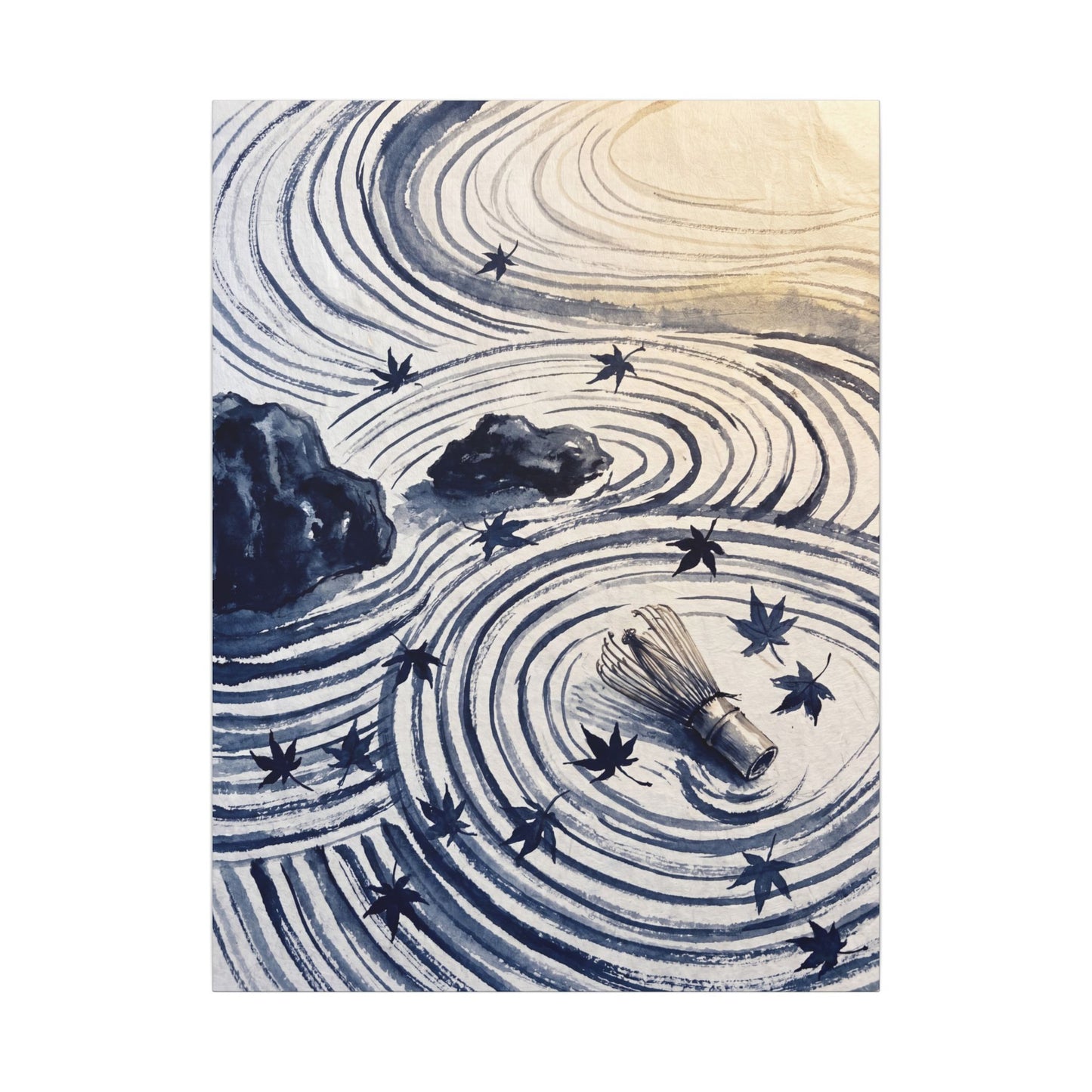 Zen Rock Garden in Golden Hour | Sumi E Canvas Art