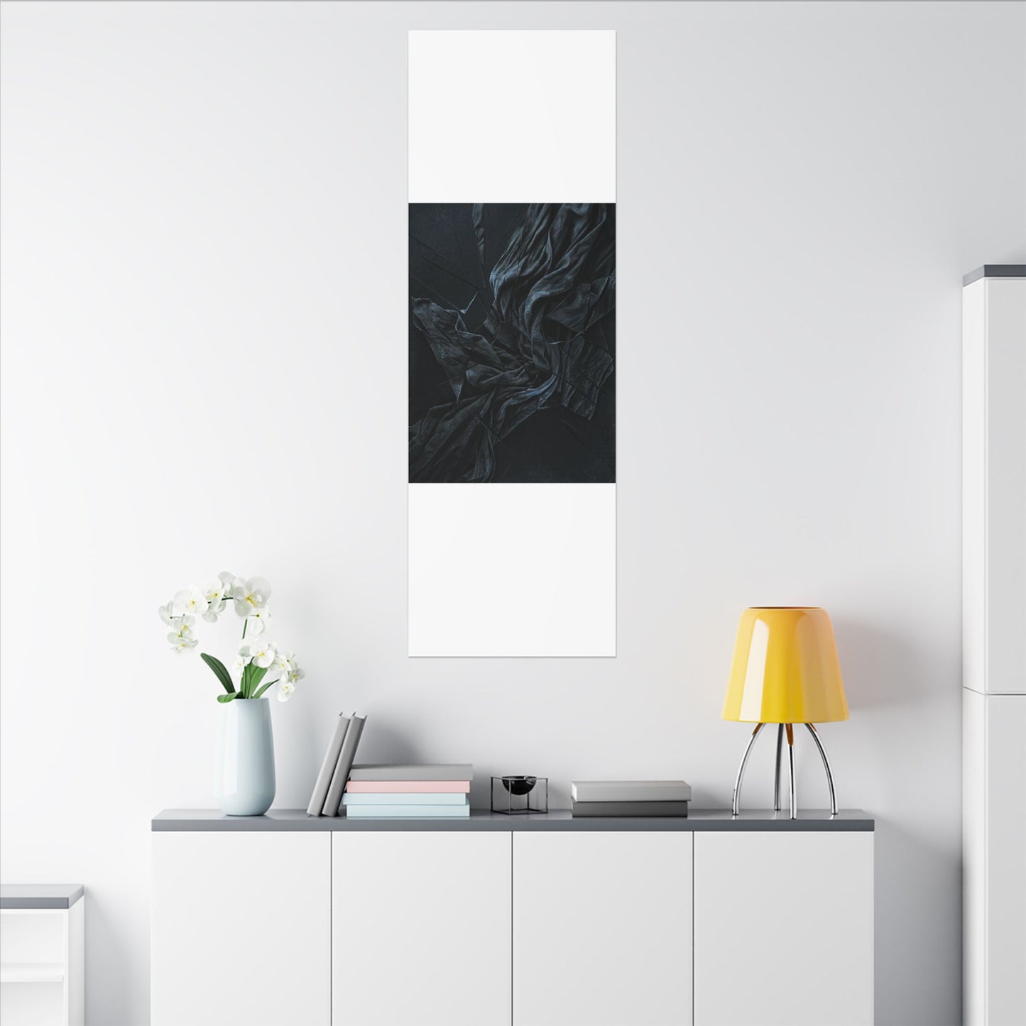 Dark Japandi Silk Drape in Moonlight | Moody Minimal Canvas Art
