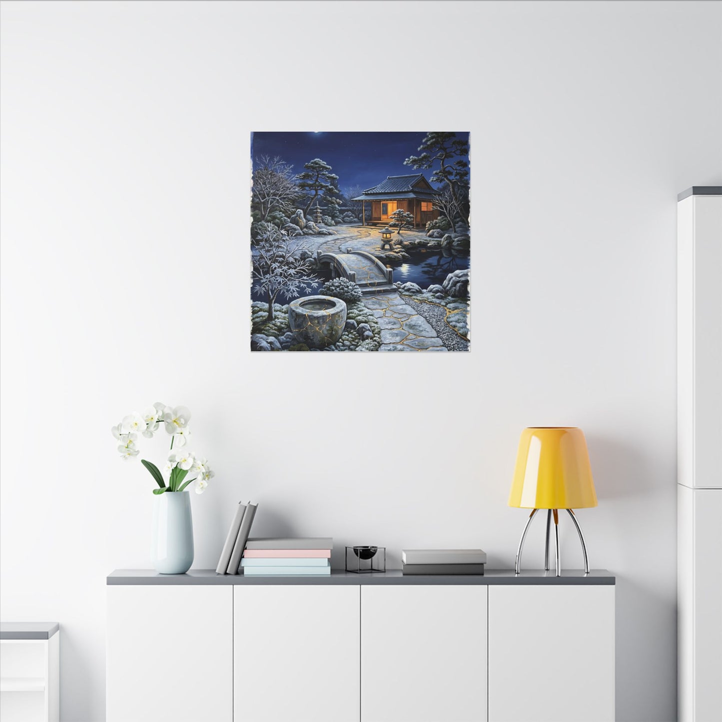 Moonlit Garden Winter Canvas Art | Kintsugi Artful Design