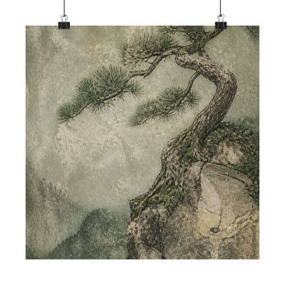 Japandi Pine Tree in Overcast | Texture Wall Art Print