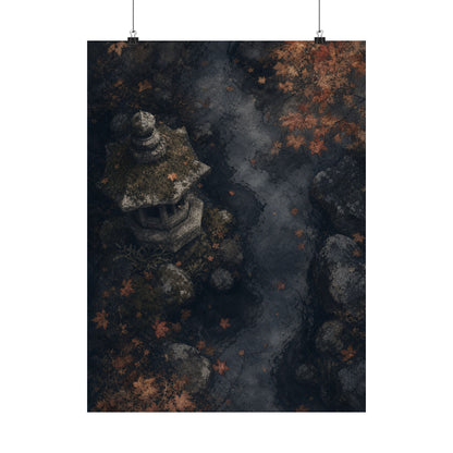 Japandi Stone Lantern in Moonlight | Texture Wall Art Print