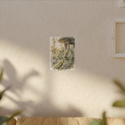 Earthy Stone Lantern Canvas Art - Watercolor Japandi