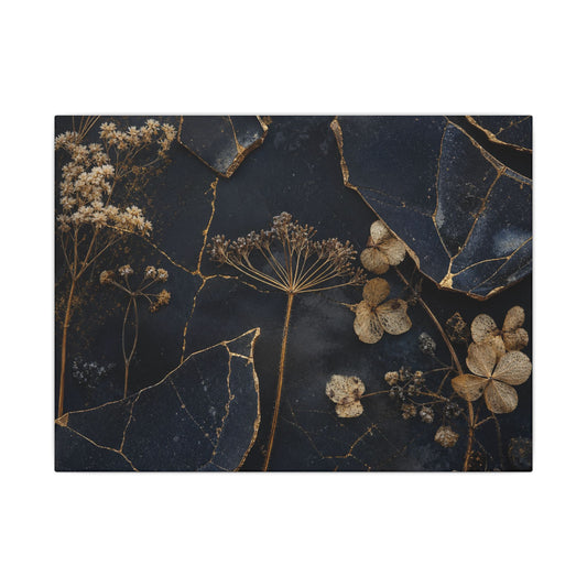 Philosophical Dried Flowers Canvas Art - Broken Beauty Kintsugi