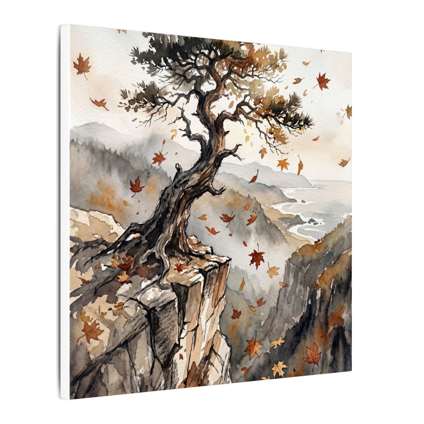 Autumn Pine Tree Watercolor Canvas Art | Warm Decor