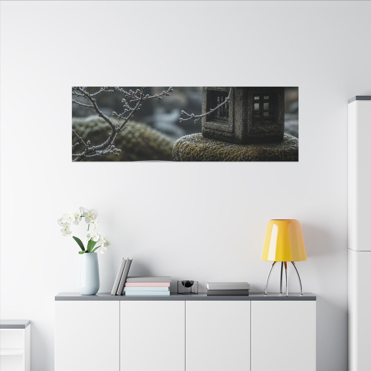 Stone Lantern Canvas Art | Winter Kintsugi Gold Repair Art