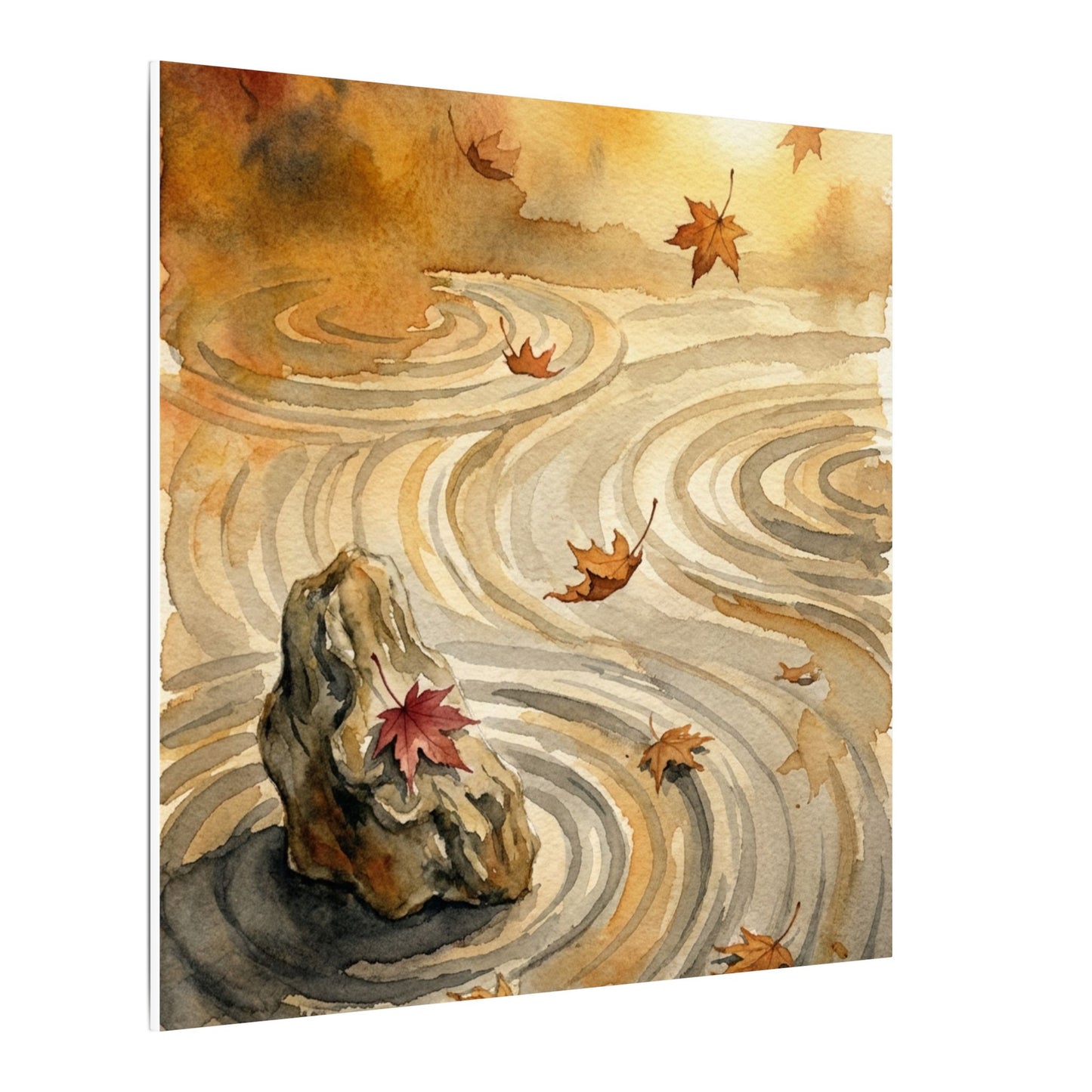 Autumn Rock Garden Watercolor Canvas Art | Neutral Decor