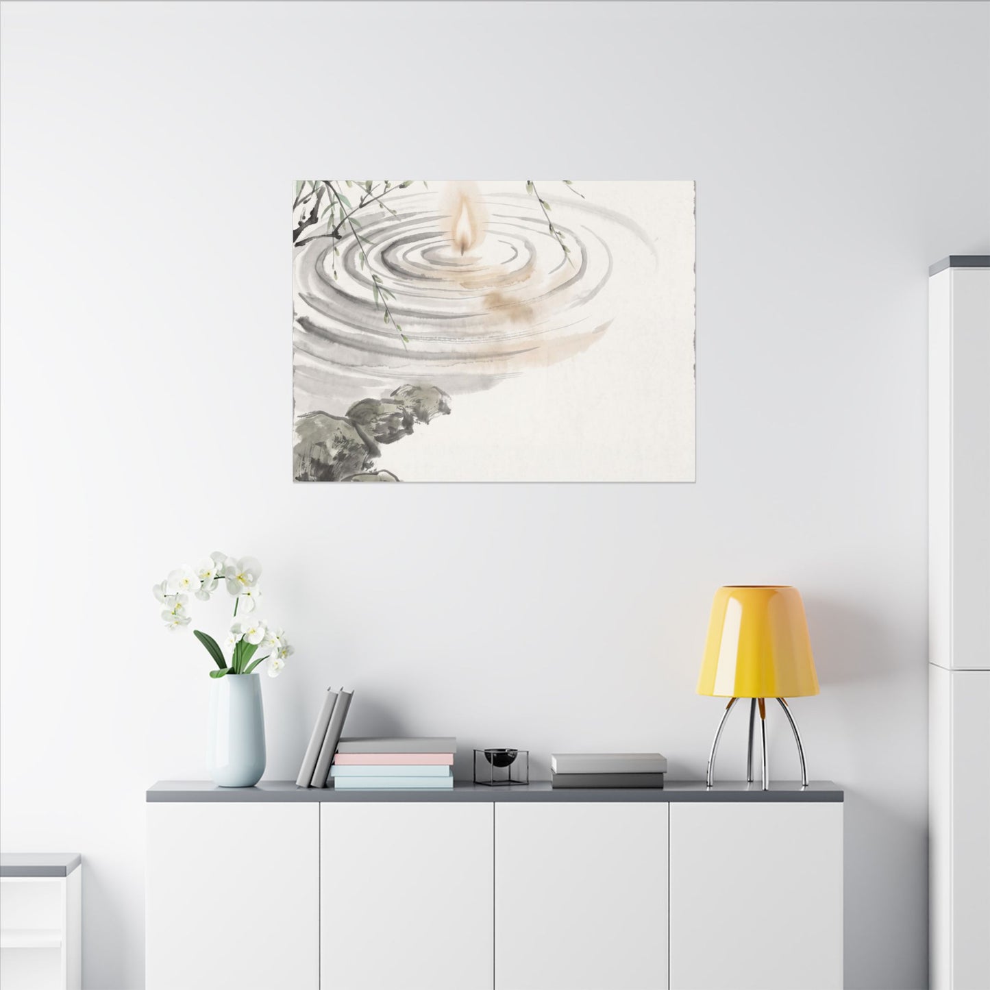 Water Ripple Sumi E Canvas Art | Tranquil Zen Art