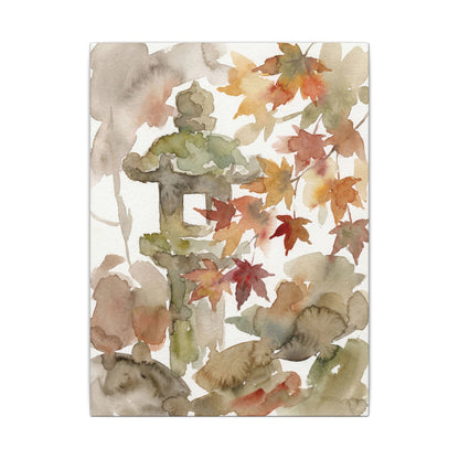 Stone Lantern Watercolor Canvas Art | Earthy Japandi Art