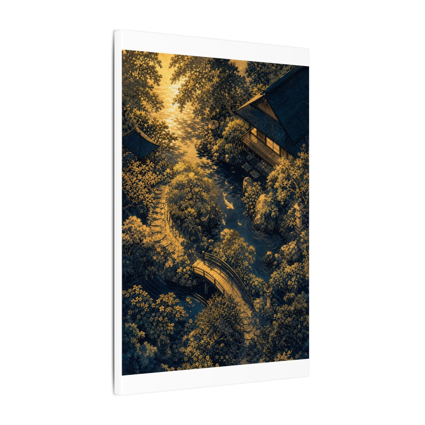 Contemplative Moonlit Garden Canvas Art - Ukiyo E Inspired Zen