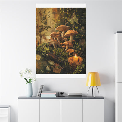Spring Wild Mushrooms Herbarium Canvas Art | Earthy Decor