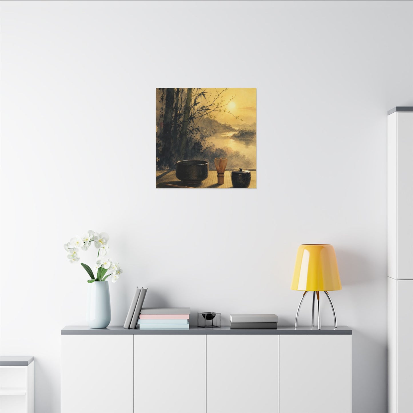Tea Ceremony Sumi E Canvas Art | Contemplative Zen Art
