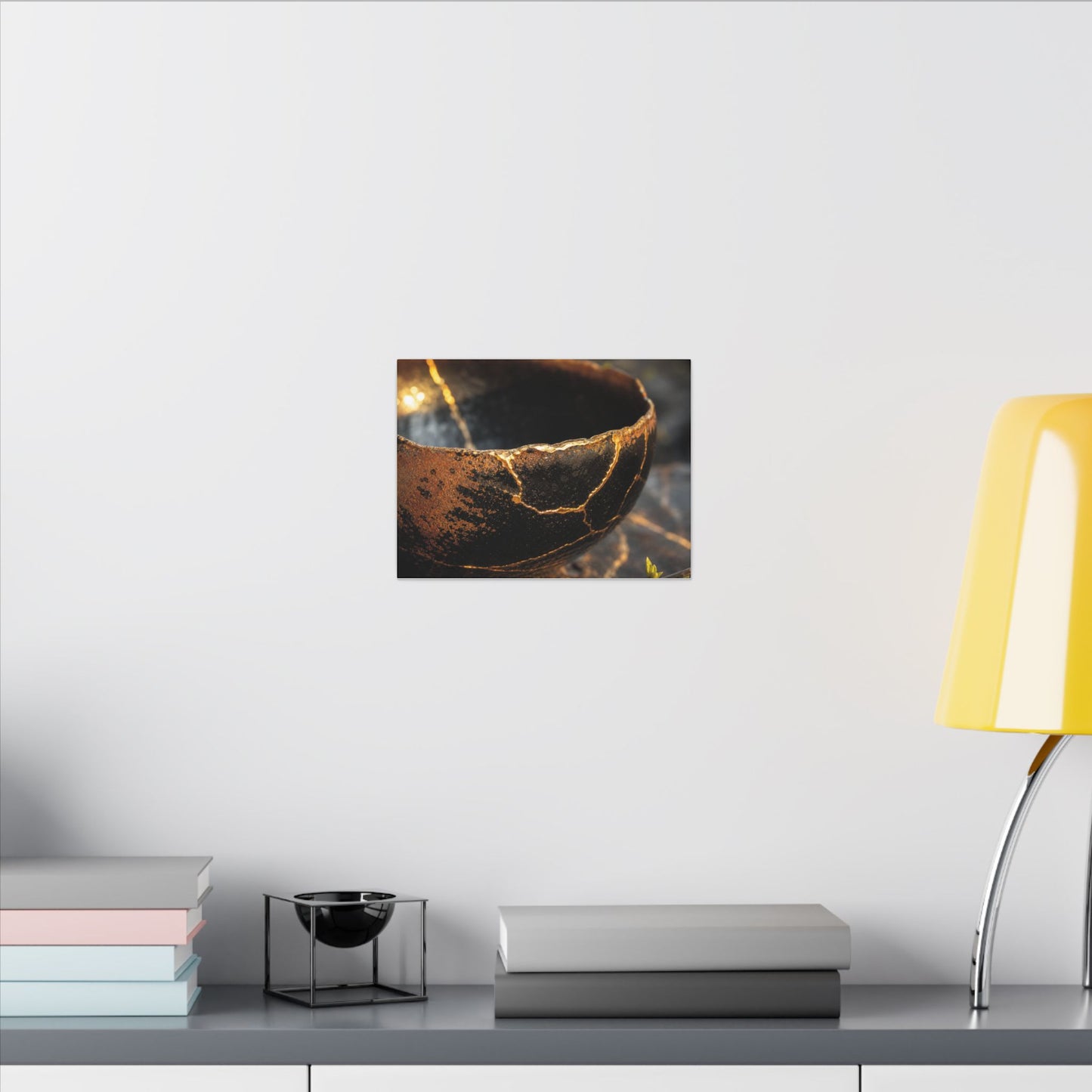 Kintsugi Ceramic Bowl in Golden Hour | Gold Vein Canvas Art
