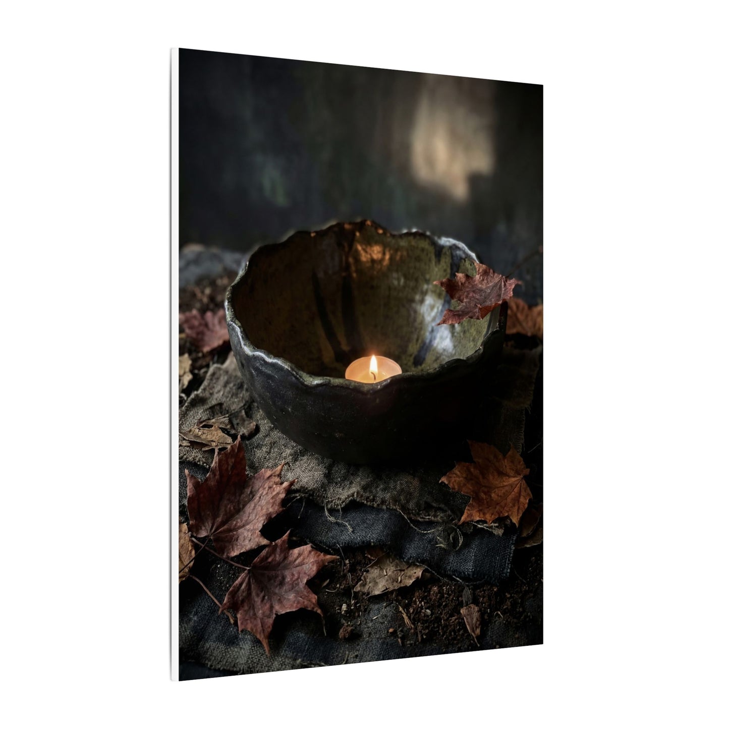 Candlelight Ceramic Bowl Canvas Art - Dark Japandi Kanso