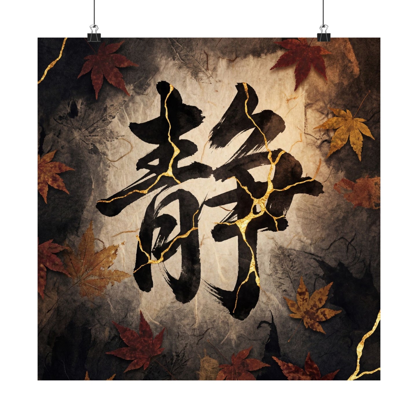 Seijaku Calligraphy Wall Art Print - Kintsugi Gold Repair