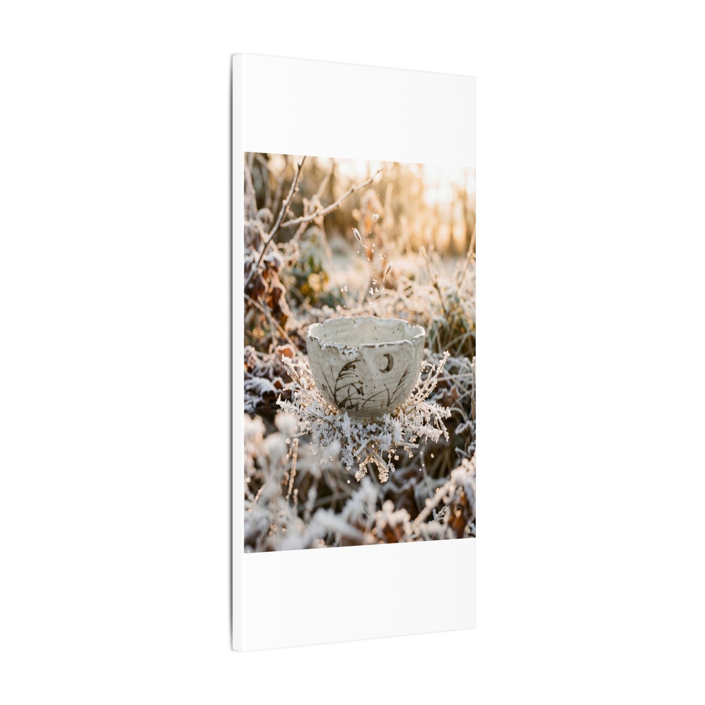 Japandi Ceramic Bowl in Golden Hour | Japanese Pattern Canvas Art