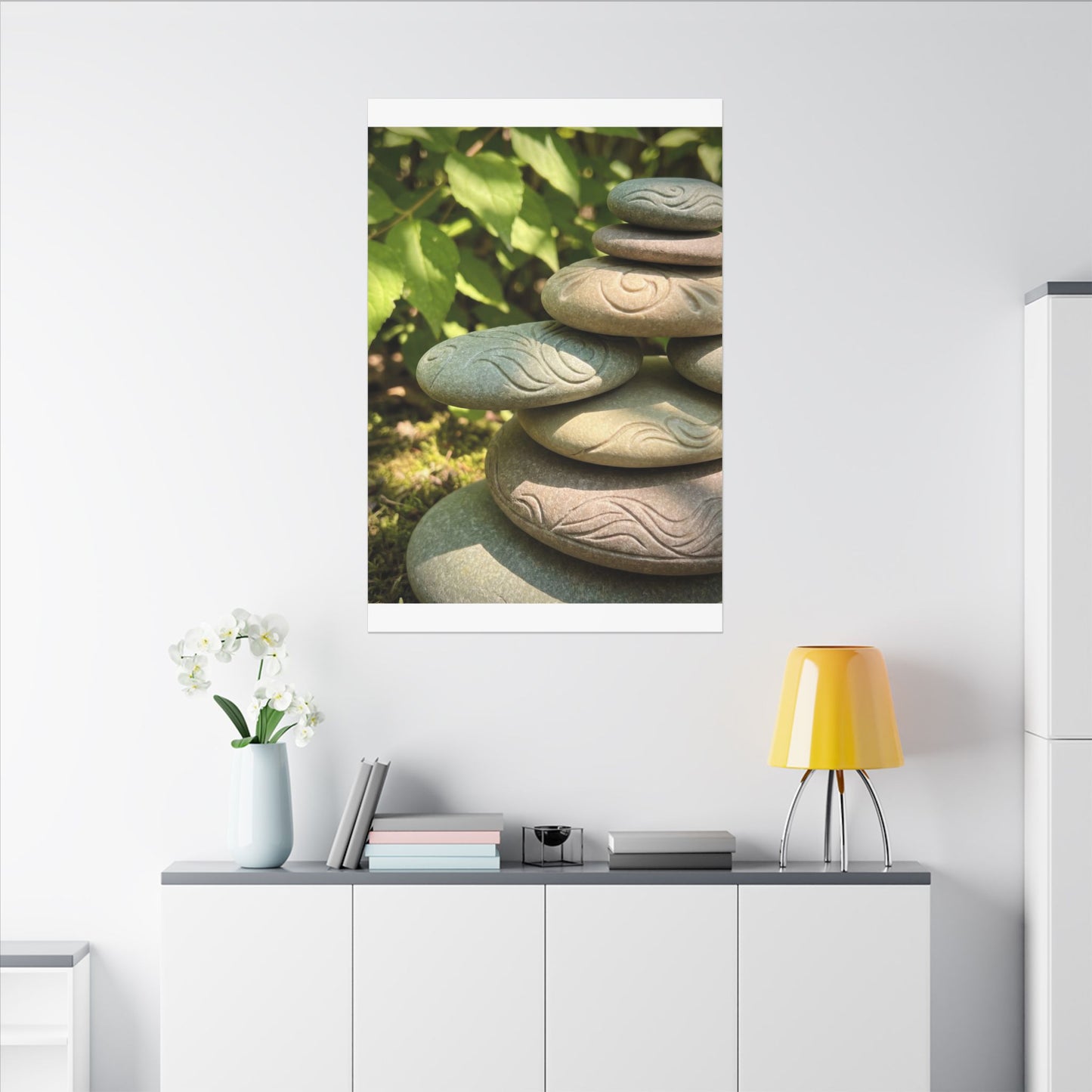 River Stones Summer Canvas Art | Japandi Earthy Design