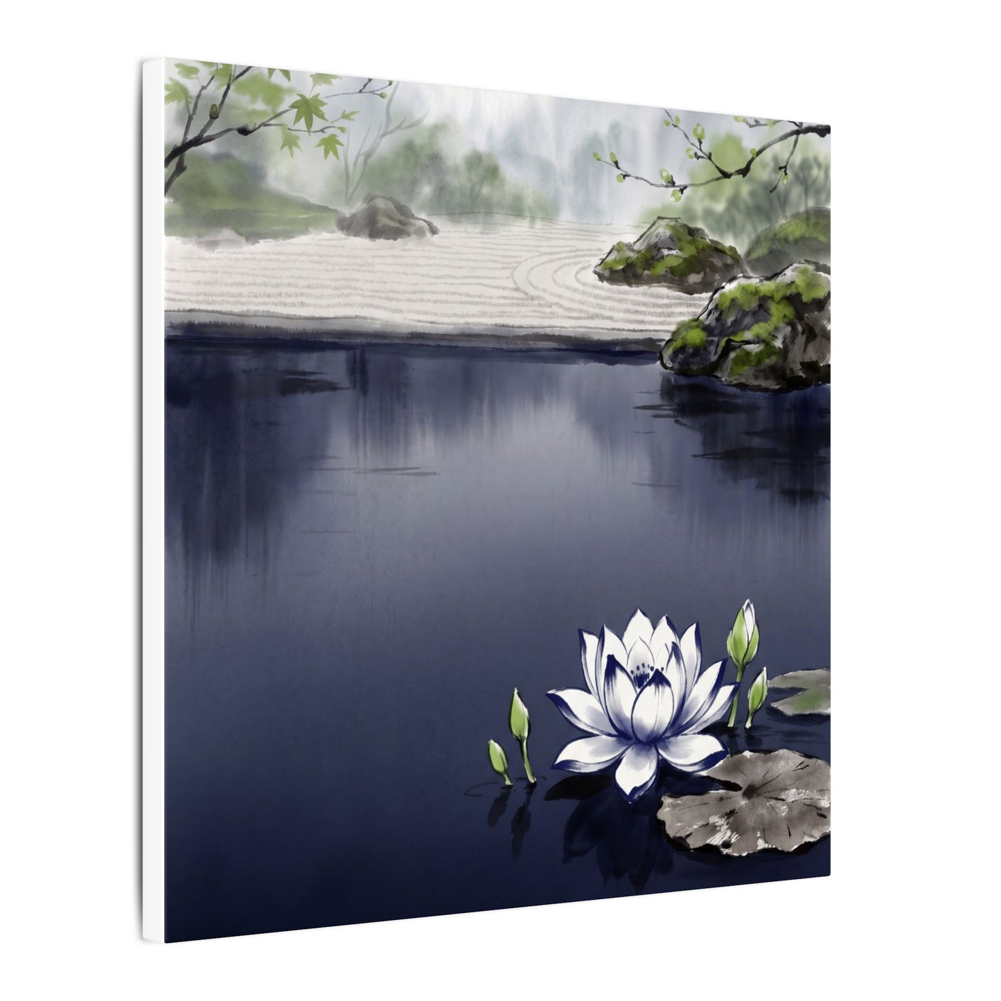 Lotus Flower Karesansui Canvas Art | Tranquil Zen Art