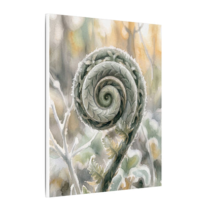 Winter Fern Unfurling Watercolor Canvas Art | Cozy Decor