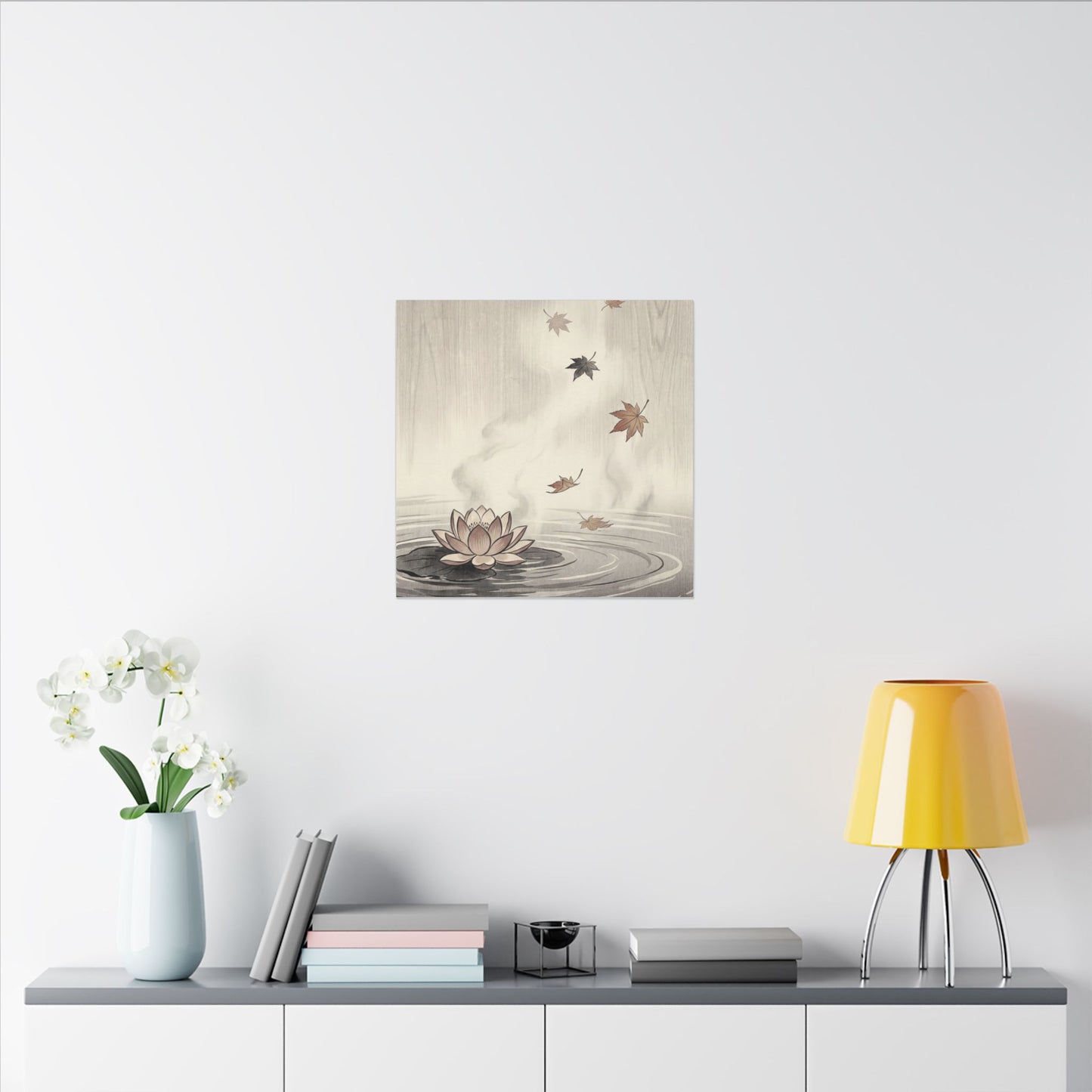 Lotus Flower Canvas Art | Autumn Zen Ukiyo E Inspired Art