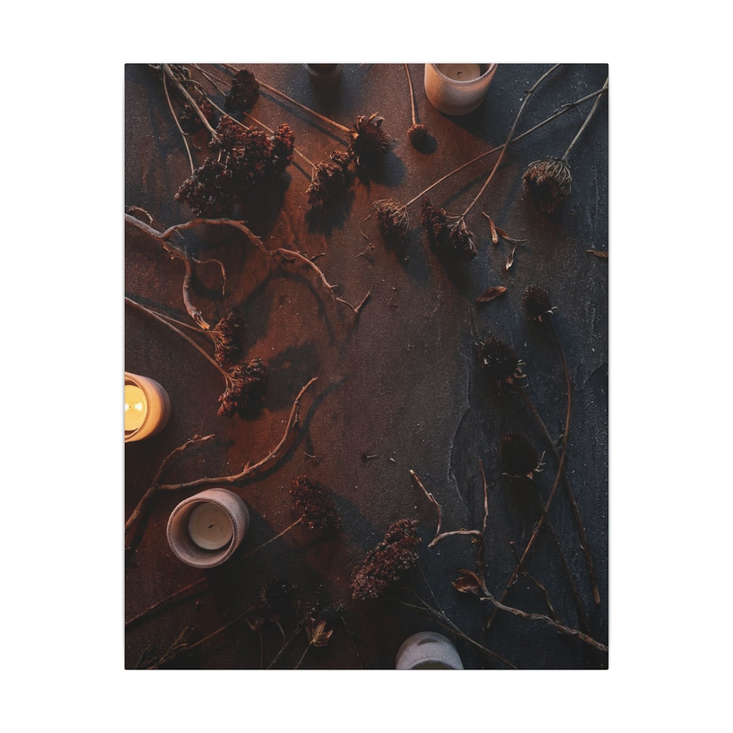 Dried Flowers Canvas Art | Winter Dark Japandi Moody Minimal Art