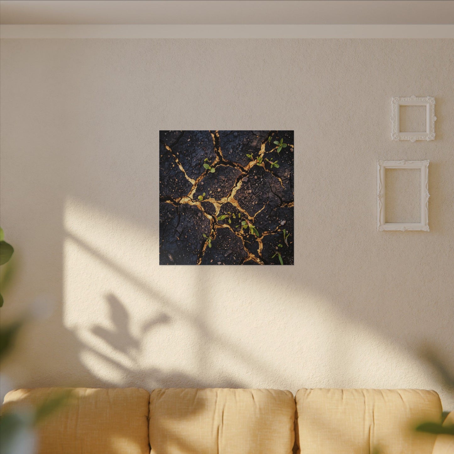 Spring Cracked Earth Crackle Gold Canvas Art | Healing Decor