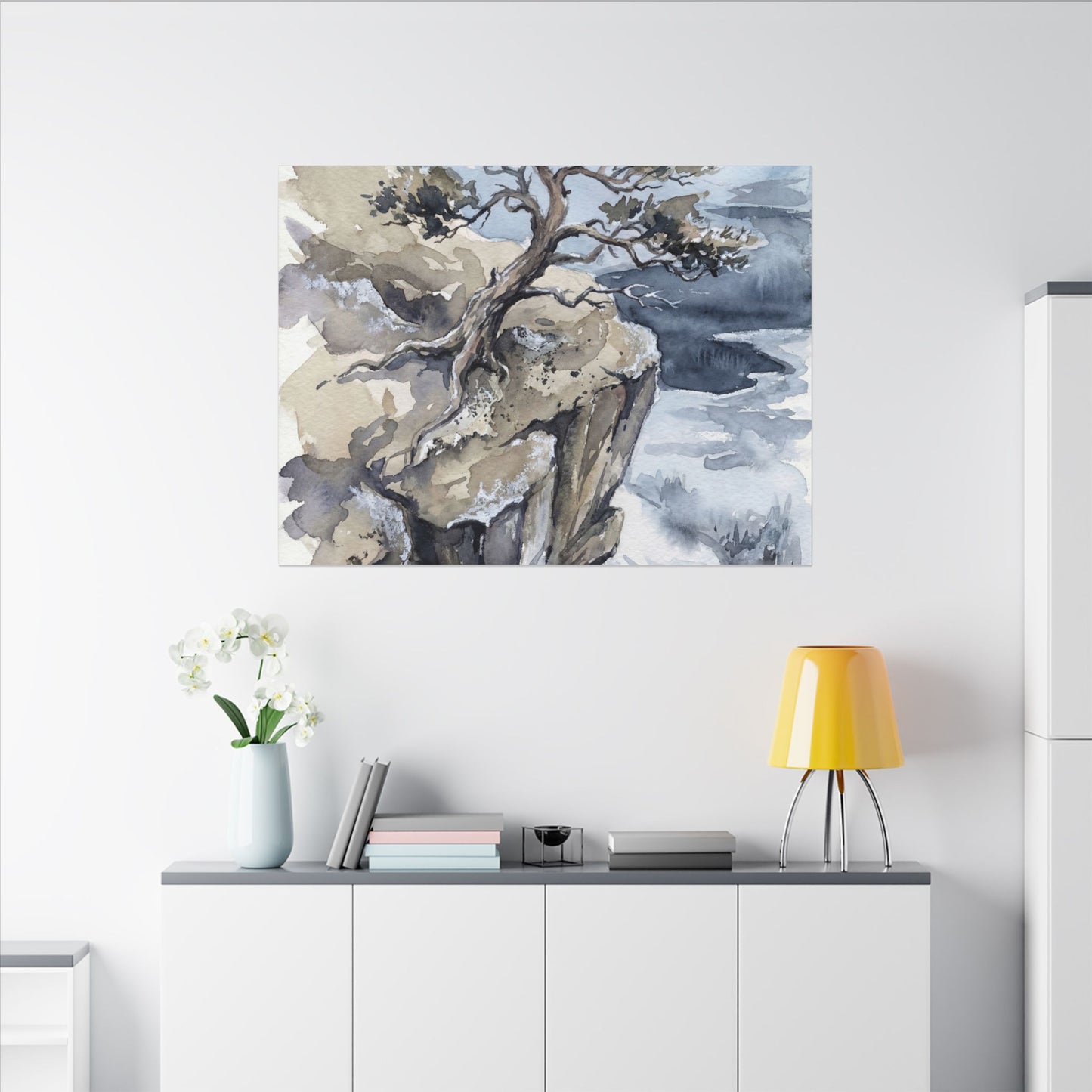 Pine Tree Canvas Art | Winter Japandi Watercolor Art