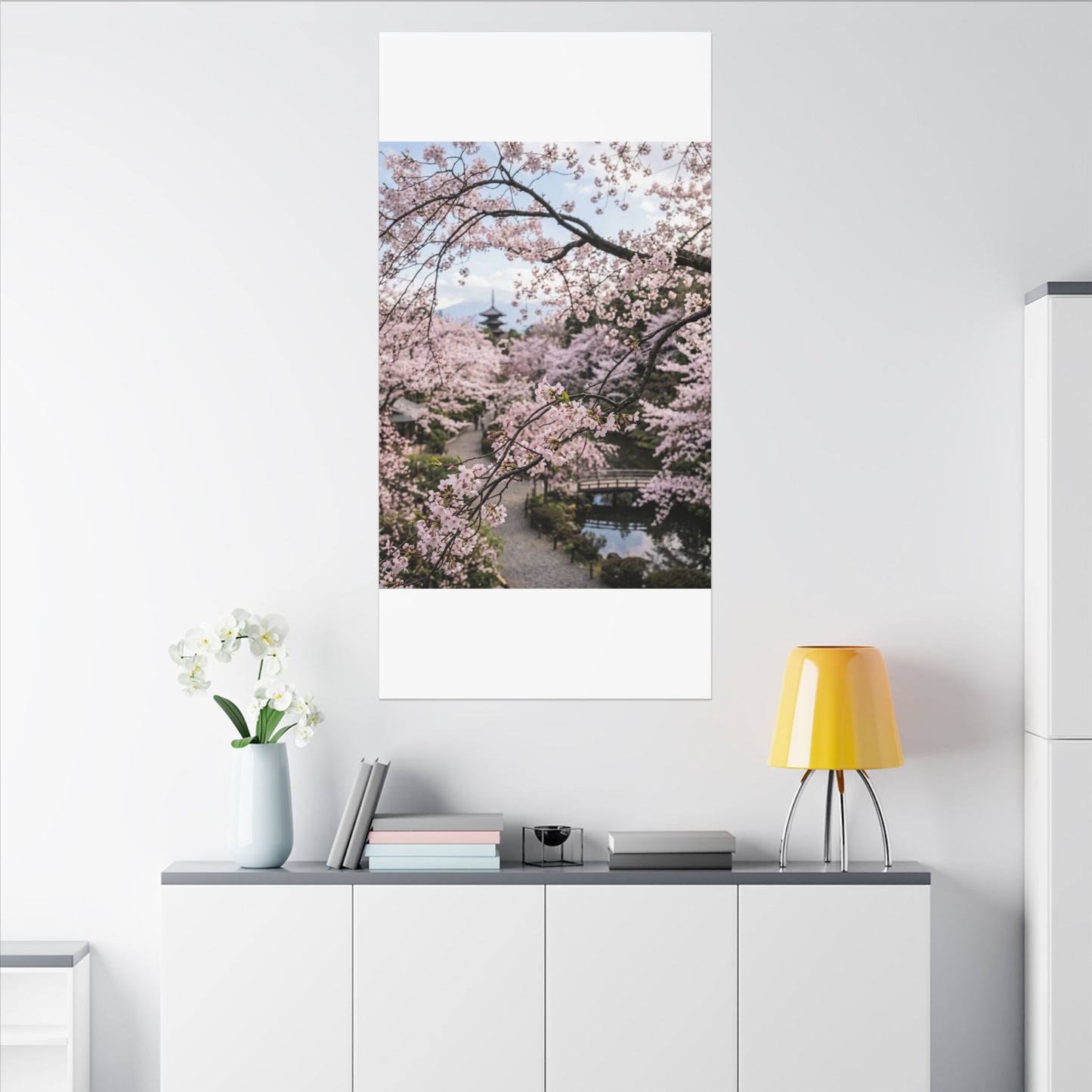 Cherry Blossom Winter Canvas Art | Dark Japandi Luxurious Design