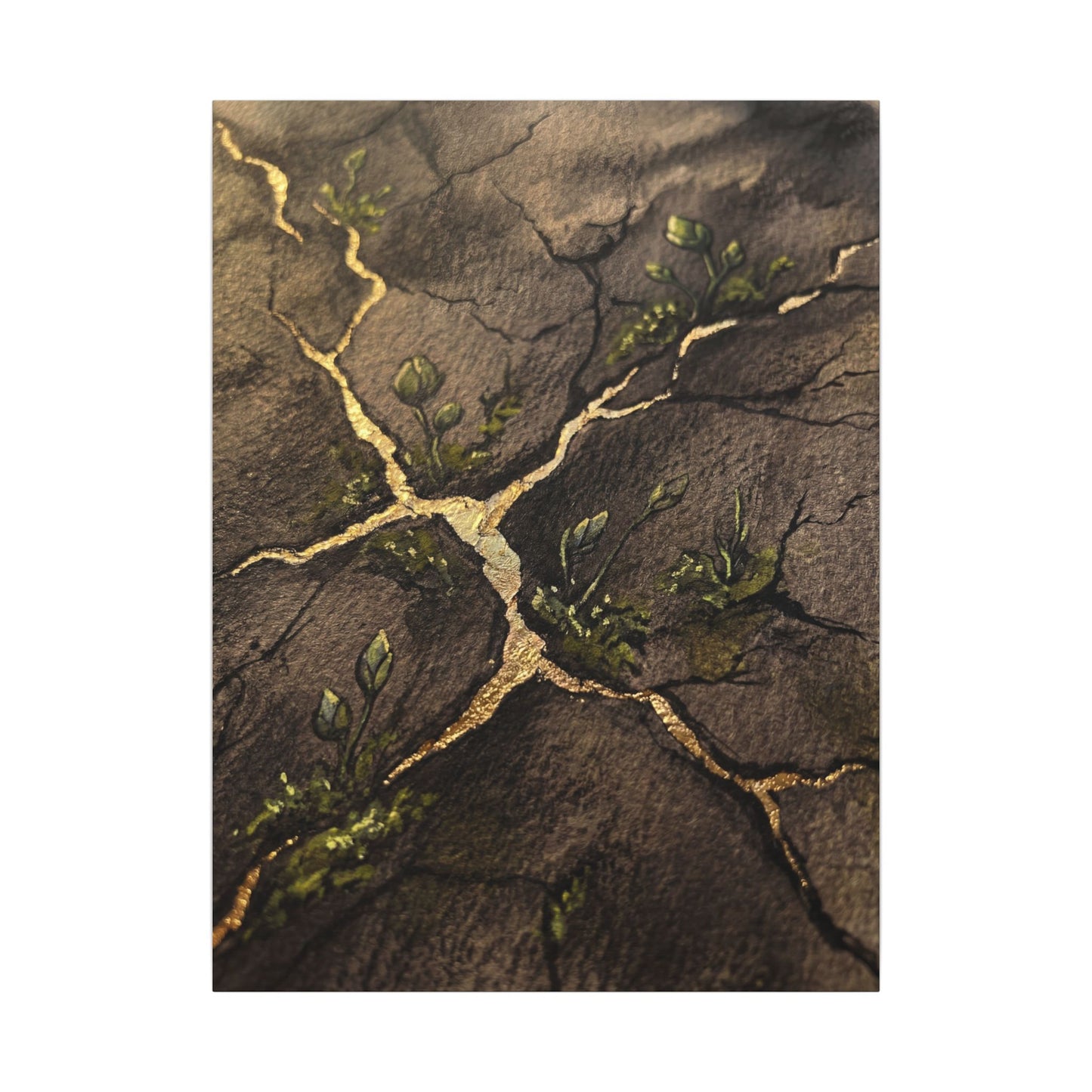 Spring Cracked Earth Charcoal Ink Canvas Art | Luxurious Decor