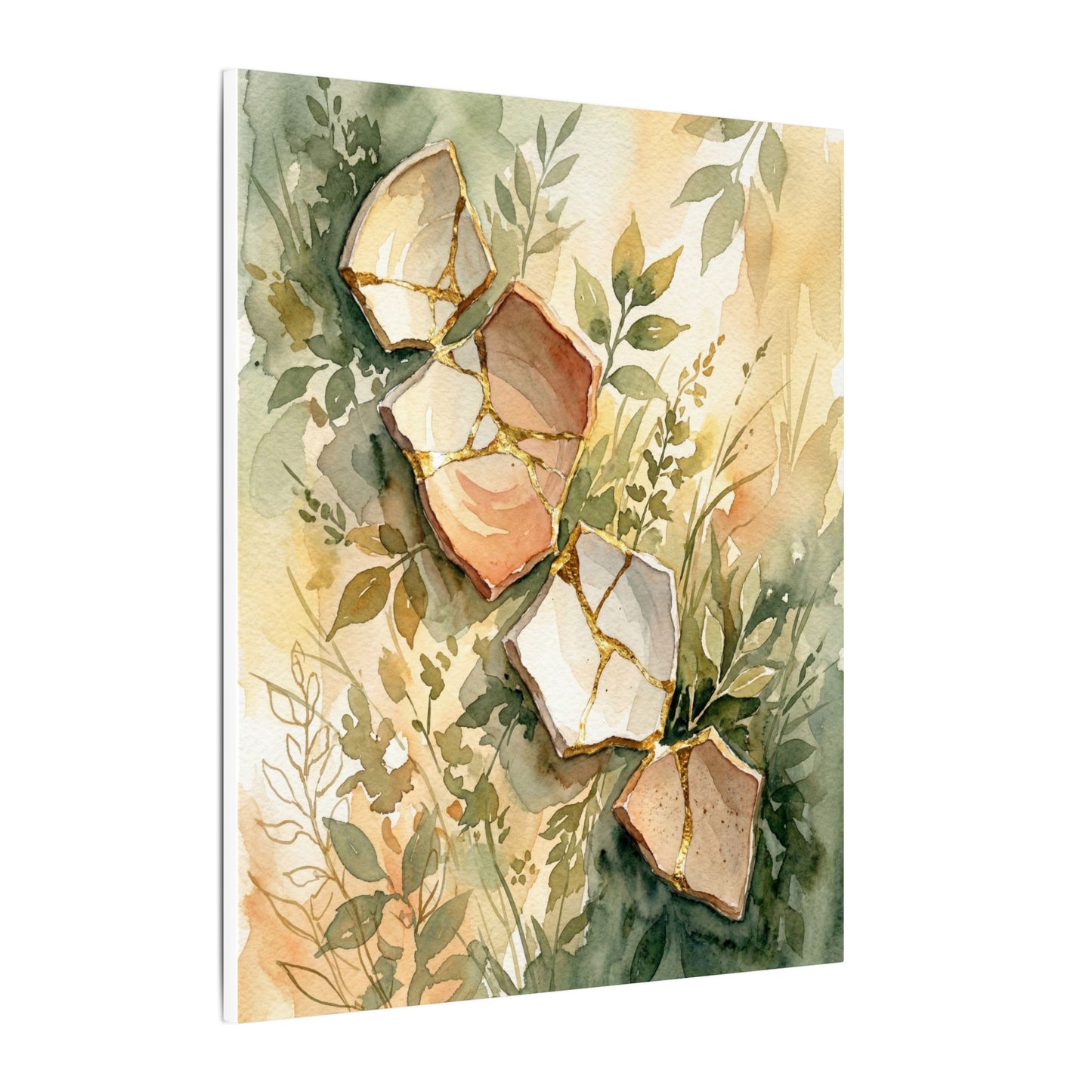 Japandi Broken Pottery in Golden Hour | Watercolor Canvas Art