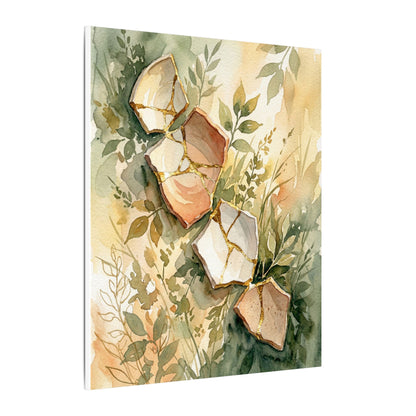 Japandi Broken Pottery in Golden Hour | Watercolor Canvas Art