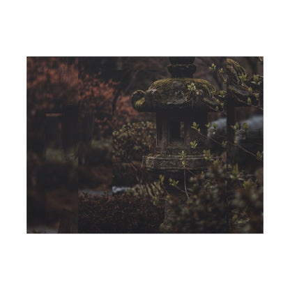 Stone Lantern Spring Canvas Art | Dark Japandi Bold Design
