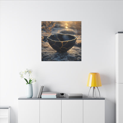 Ceramic Bowl Canvas Art | Winter Kintsugi Gold Repair Art