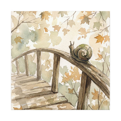 Wooden Bridge Canvas Art | Autumn Japandi Watercolor Art