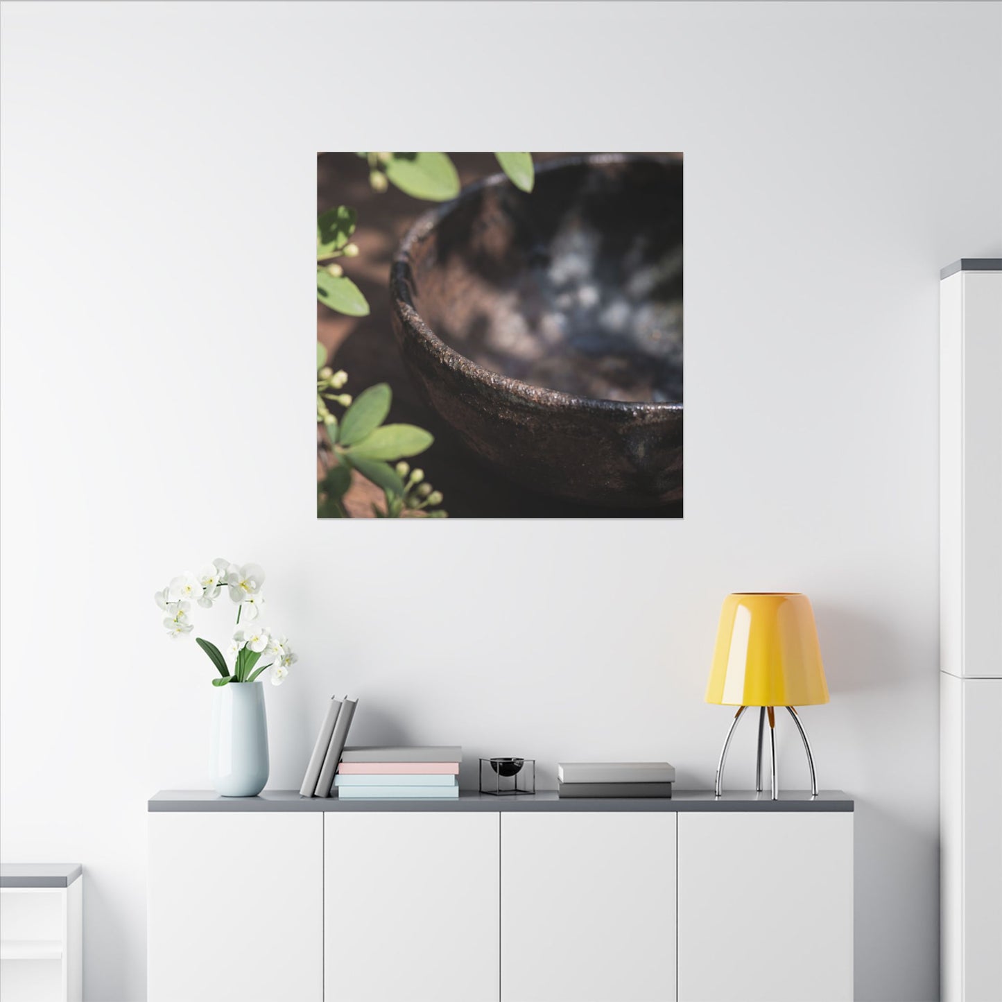 Ceramic Bowl Shadow Zen Canvas Art | Moody Dark Japandi Art