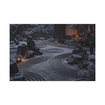 Candlelight Rock Garden Canvas Art - Dark Japandi Fukinsei