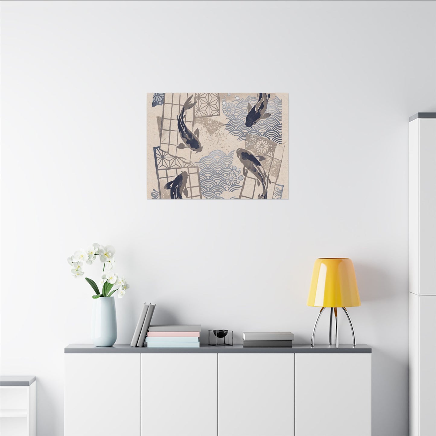 Earthy Koi Pond Canvas Art - Japanese Pattern Japandi