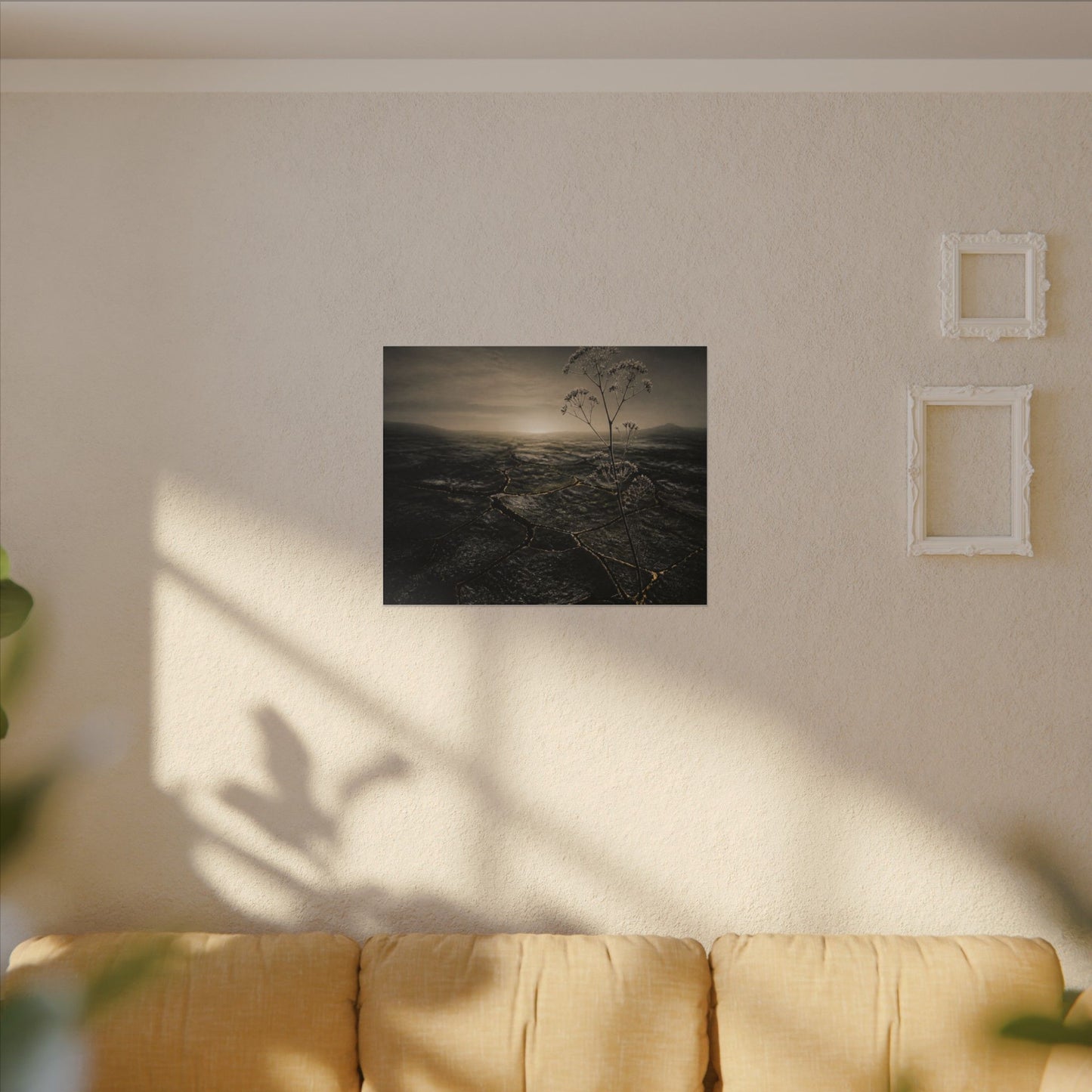 Dawn Cracked Earth Canvas Art - Dark Japandi Mono No Aware