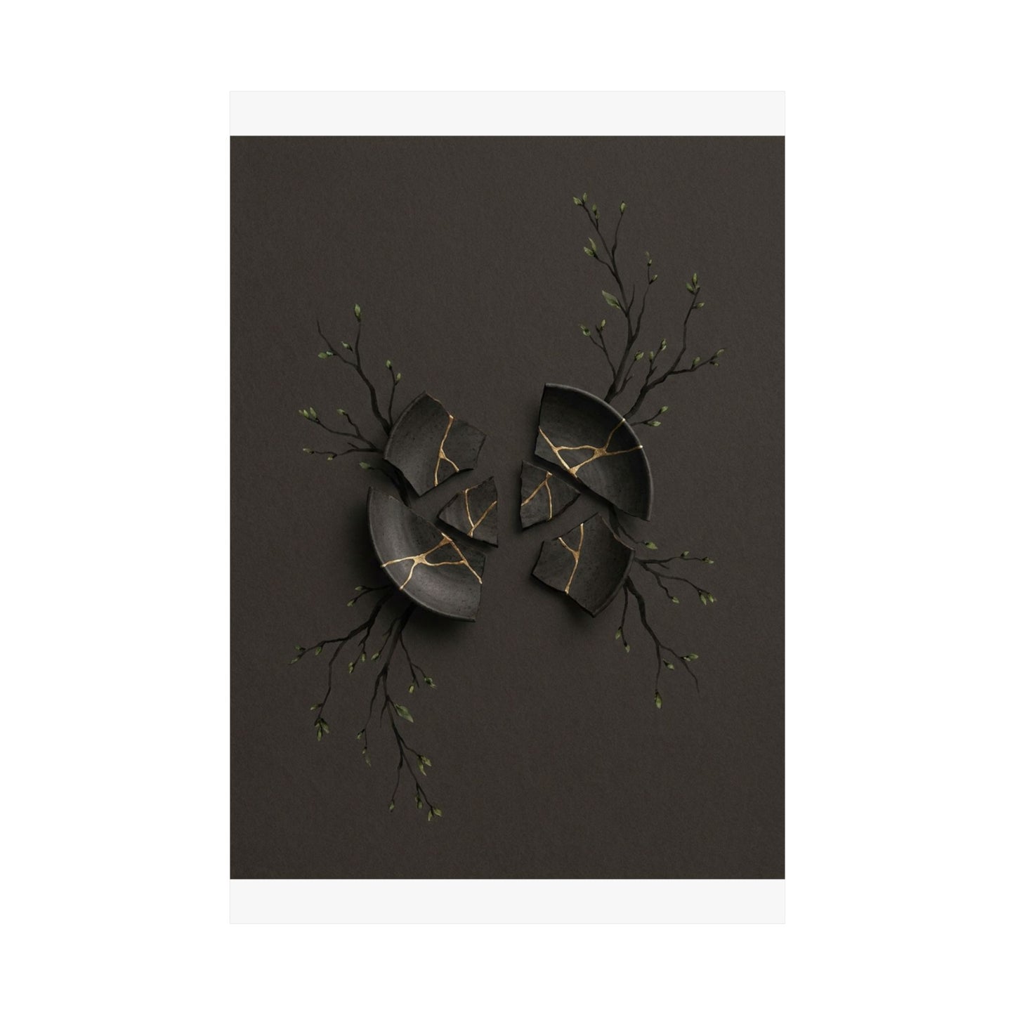 Dark Japandi Broken Pottery in Overcast | Charcoal Ink Wall Art Print
