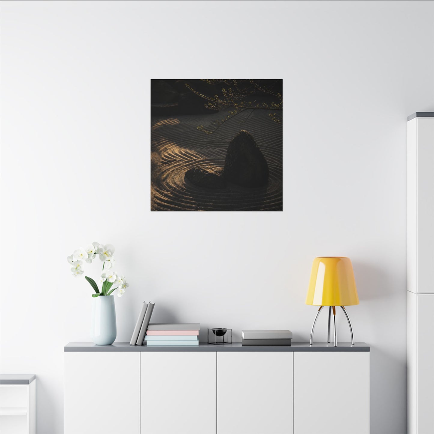 Ma Rock Garden Canvas Art - Dark Japandi Shadow Zen