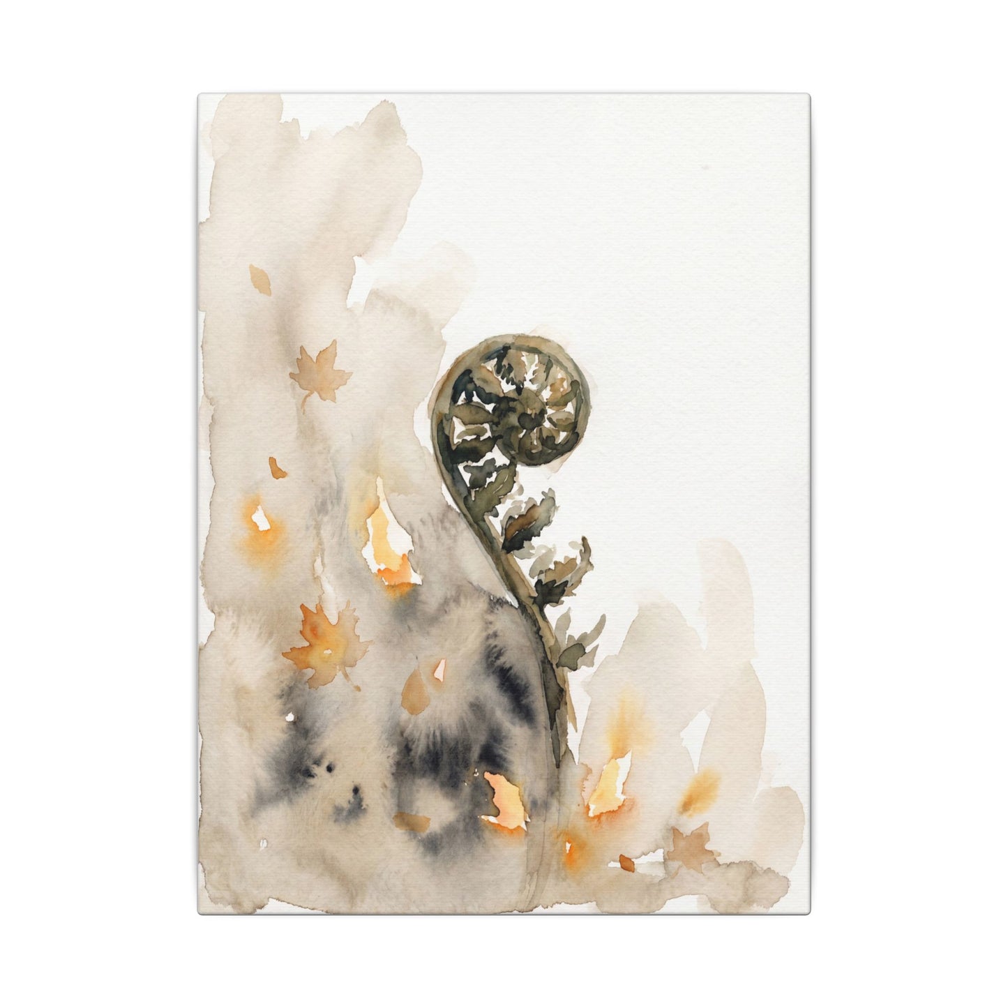 Fern Unfurling Watercolor Canvas Art | Earthy Japandi Art